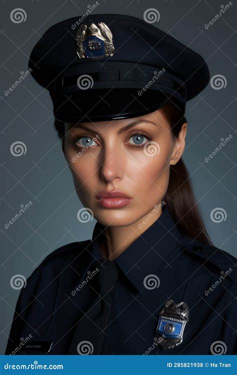 Portrait Of A Beautiful Police Woman In Uniform Studio Shot Stock