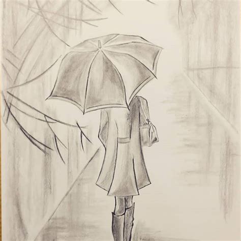 Girl Holding An Umbrella In The Rain In 2020 Easy Drawings Pencil
