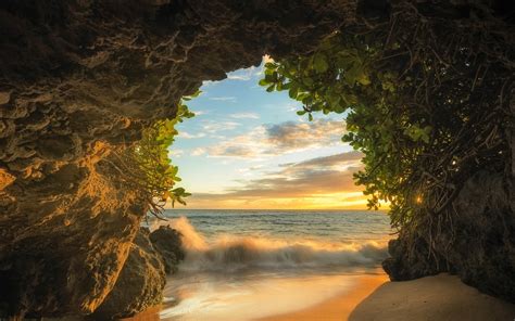Inside A Beach Cave Hd Wallpaper Background Image