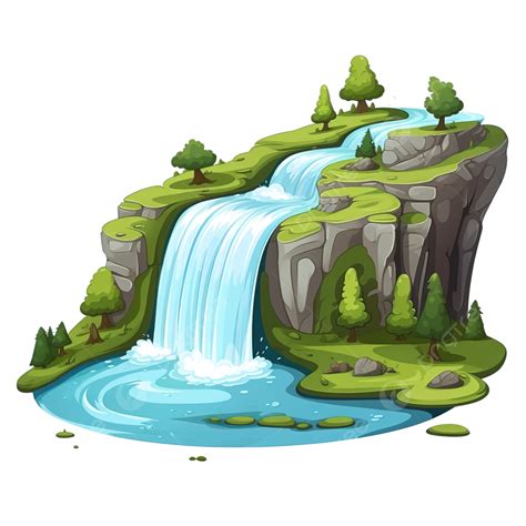 3d Landscape With Waterfall In Cartoon Style 3d 3d Illustration 3d