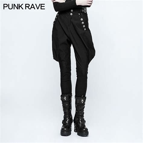 Punk Rave Fashion Steampunk Casual High Waist Women Black Pants Handsome Personality Riding