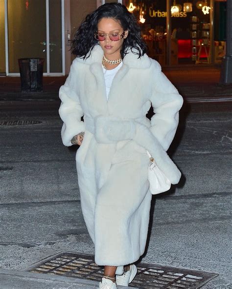 Rihanna Stepped Out Wearing A Celine Pre Fall Belted Fur Coat And