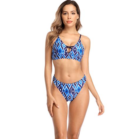 Explosive Deep V Gathered Swimsuit Women′ S Reversible Print Sexy Split Bikini Suit Beach Hot
