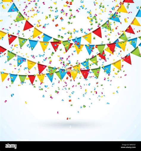 Celebrate Illustration With Party Flags And Falling Confetti On White