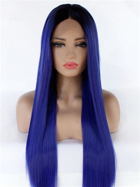 1bt Indigo Blue Long Straight Lace Front Wig Synthetic Wigs Babalahair