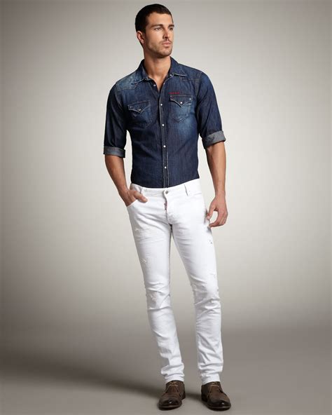 Lyst Dsquared² Slim Distressed White Jeans In White For Men