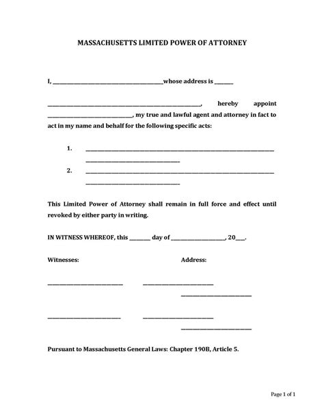 Massachusetts Power Of Attorney Forms 10 Types Pdf Word
