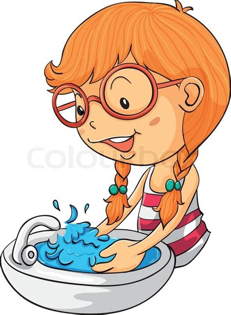 Linear flat line art style idea driven business future forecast concept. Girl washing hands | Stock vector | Colourbox