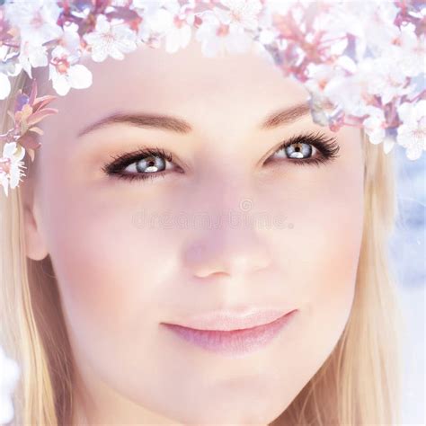 Beautiful Woman With Spring Flowers Stock Image Image Of Caucasian