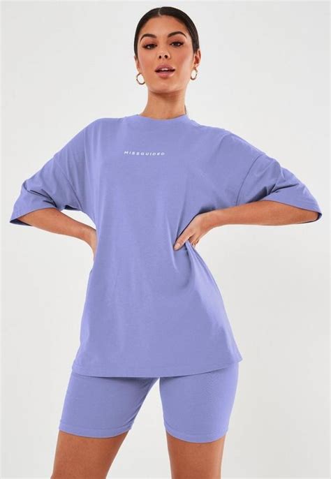 Missguided Blue Oversized T Shirt And Biker Short Co Ord Set Shopstyle