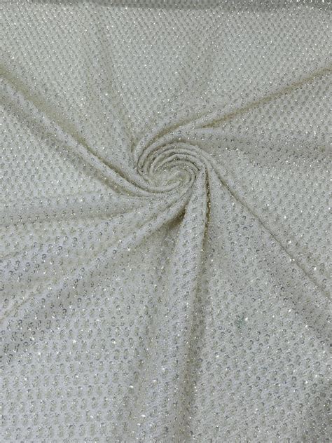 Beaded Glitter Tulle Fabric Off White 60 Wide Shiny Glitter Mesh