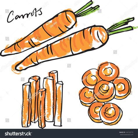 Fresh Carrots Whole Sliced Carrot Sticks Stock Vector 142122715