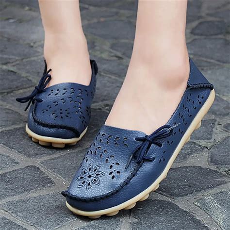Women Genuine Leather Casual Shoes Woman Loafers Slip On Female Flats