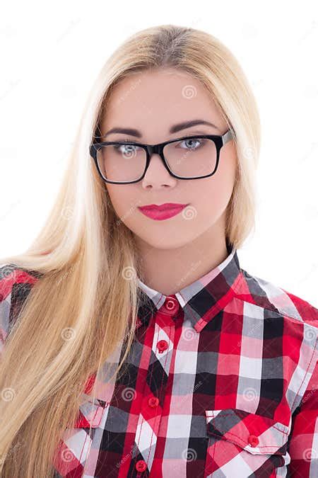 Beautiful Girl In Eyeglasses Isolated On White Stock Image Image Of