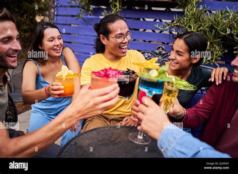 People Cheers And Having Fun Group Of Multiracial Happy Friends