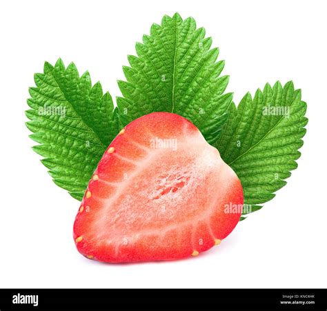 Sliced Strawberry With Leaves Isolated Stock Photo Alamy