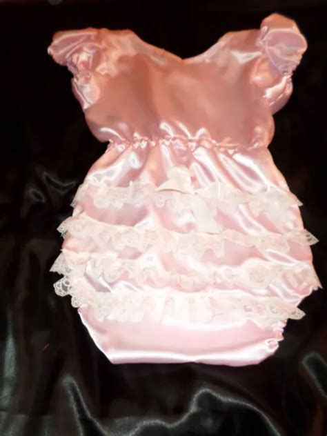 Adult Baby Sissy All In One Pink Satin Romper Suit 40 Chest Sleepsuit