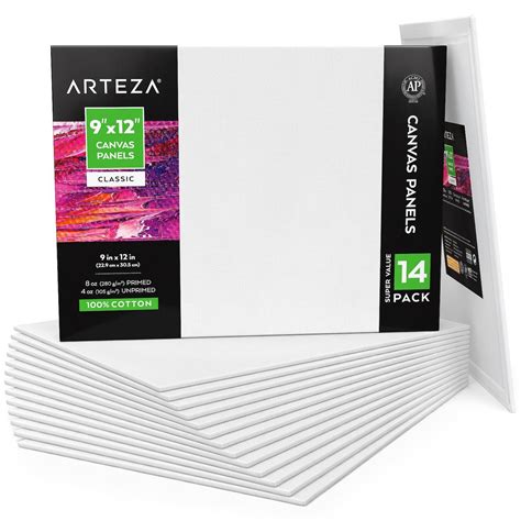 Arteza Canvas Panels Classic 9x12 White Blank Canvas Boards For