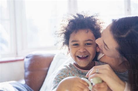 Portrait Happy Affectionate Mother And Daughter Stock Photo