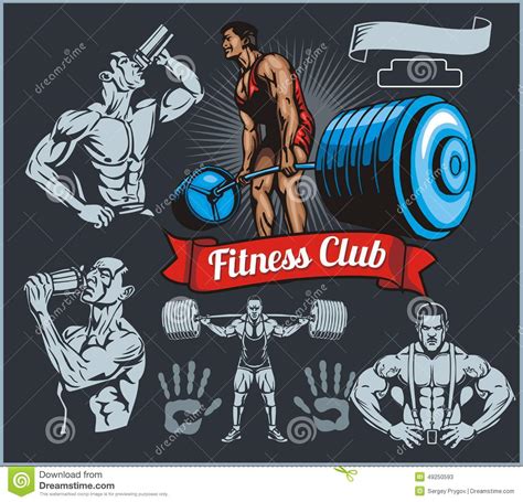 Bodybuilder With A Barbell Vector Set Stock Vector Illustration Of