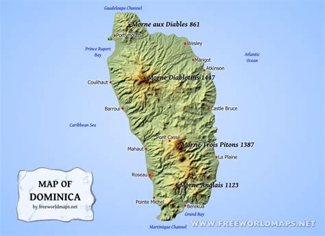 dominica map geographical features of dominica of the caribbean caribbean islands dominica