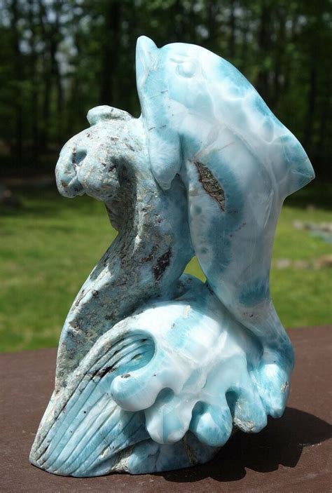 Larimar Dolphin Catching A Wave Hand Carved Stone Of The Caribbean