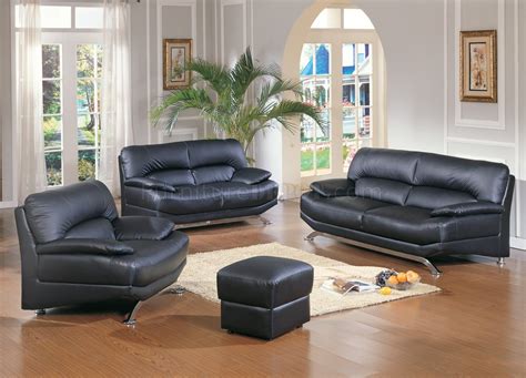 Black Bonded Full Leather Modern Sofa Woptional Items