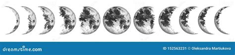 Moon Phases Isolated On White Background Watercolor Illustration