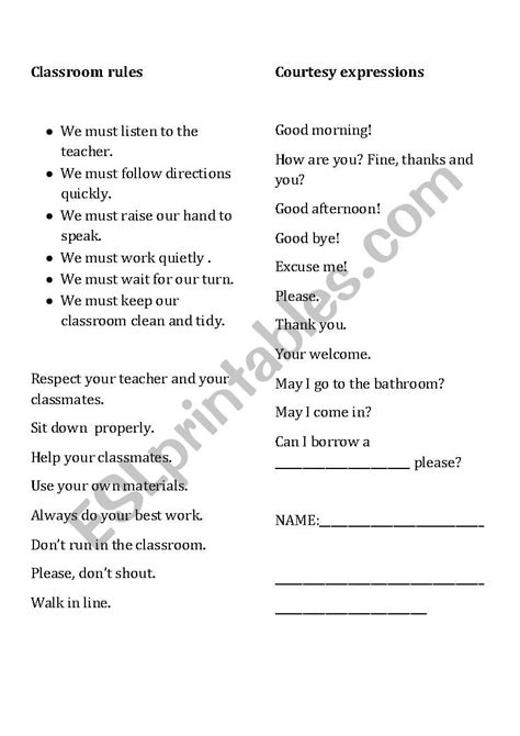 Classroom Rules And Courtesy Expressions Esl Worksheet By Monicadahe