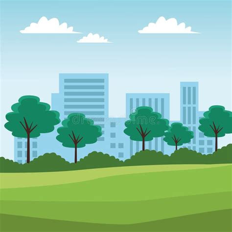 Cityscape With Park And Sky Background Vector Stock Vector