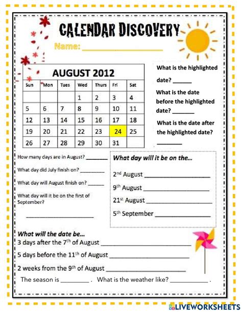 Calendar Interactive Worksheet For Grade 3 You Can Do The Exercises