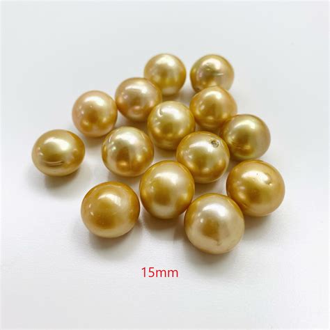 Golden South Sea Pearls Loose Undrilled Button Shapes 14mm 15mm 16mm
