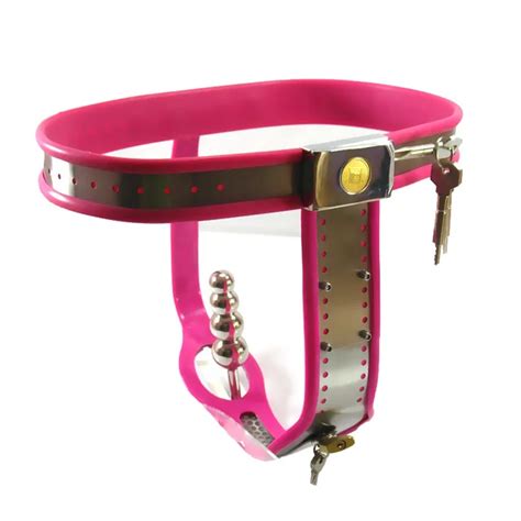 buy 2pcs set stainless steel female chastity belt with anal plug bdsm bondage