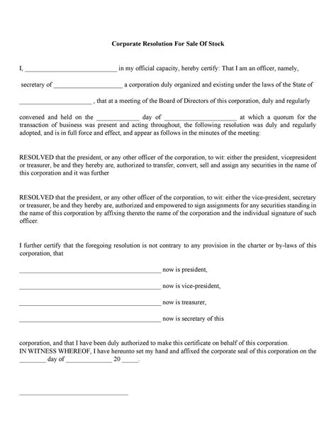 Free Corporate Resolution Form Template Free Printable Templates