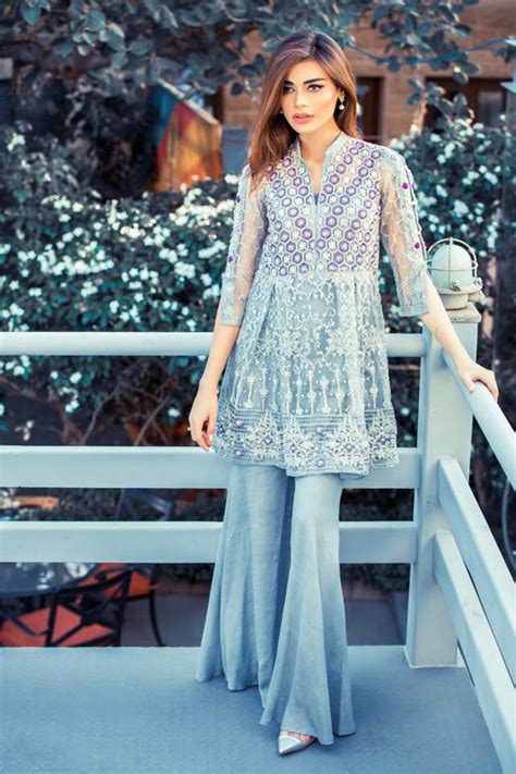 Latest Pakistani Short Frocks Peplum Tops With Bell Bottoms 3 Latest Pakistani Dresses