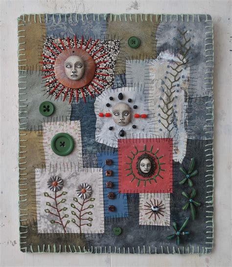 Mixed Media Textile Collage ‘red Sun By Joanna Husbands Art In The