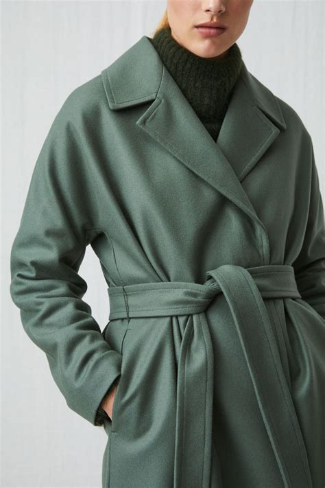 Melton Wool Belted Coat Light Khaki Green Jackets And Coats Arket