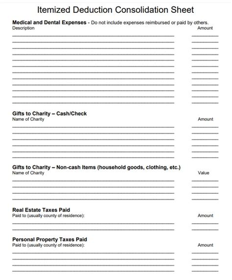 Itemized Deduction Templates 8 Printable Word And Pdf Formats