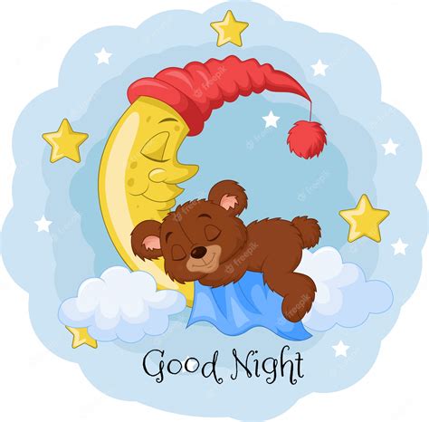 Premium Vector Cartoon Teddy Bear Sleep On The Moon