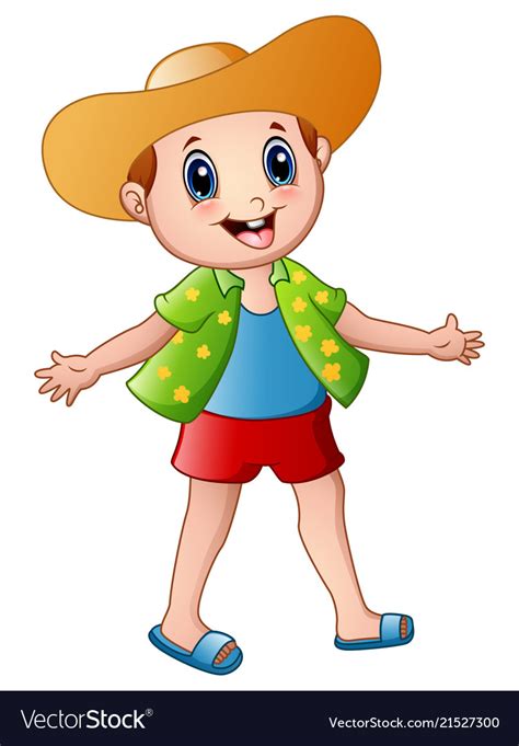 Download Happy boy cartoon with summer clothes and a hat Vector Image