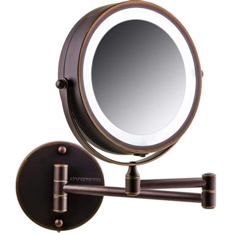 ovente wall mount led lighted makeup mirror 7 inch battery operated double sided 1x 10x