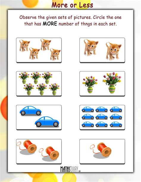 More Or Less Math Worksheets