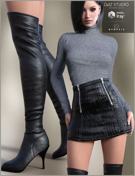 Leather Skirt Outfit For Genesis Female S Daz D