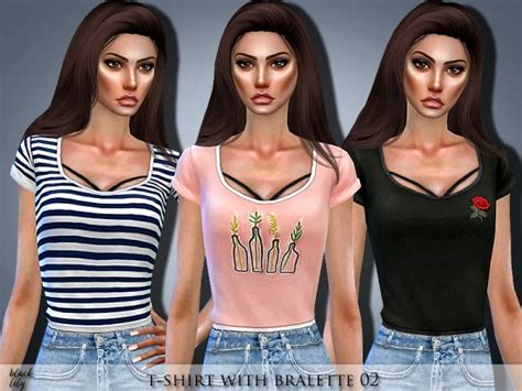 The Sims Resource T Shirt With Bralette 02 By Black Lily Sims 4