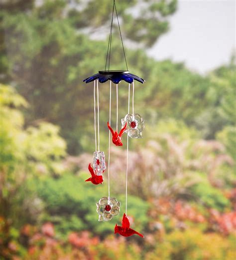 Color Changing Solar Mobile With Cardinals And Flowers Wind Chimes