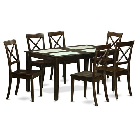 East West Furniture Capris 7 Piece Glass Top Rectangular Dining Table