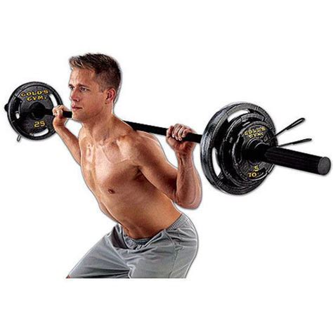 Golds Gym Olympic Weights 110 Lbs Bar Cast Iron Plates Gym Barbell
