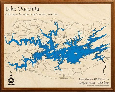 Lake Ouachita Cnc Engraved Map Lake Map Personalized Lake Map