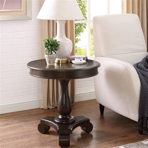 Roundhill Furniture Rene Round Wood Pedestal Side Table Brown