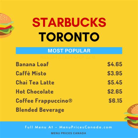 Starbucks Menu And Prices In Toronto Menu Prices Canada